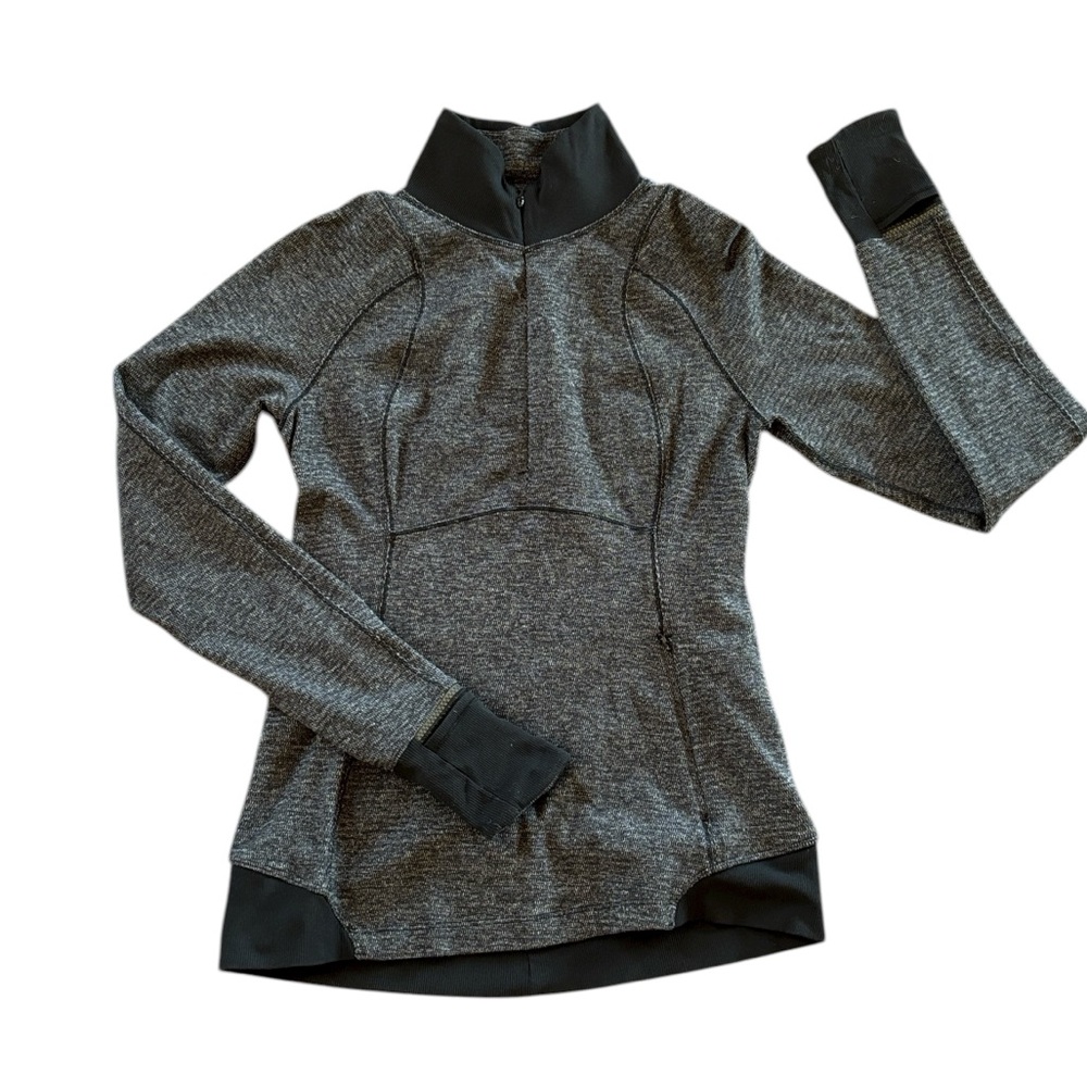 Lululemon Runderful 1/2 Zip Black Pique Heathered Slim Fit Running Jacket Size 8